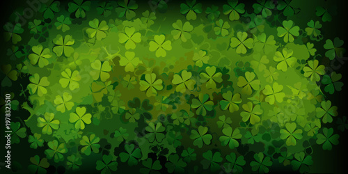 A vibrant background of overlapping green four leaf clovers