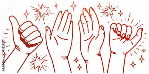 A collection of hands displaying positive gestures and sparkling elements