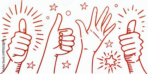 A collection of hands giving thumbs up signs with celebratory stars