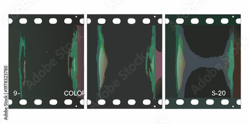 Film negative strips showcase abstract color blends and light leaks