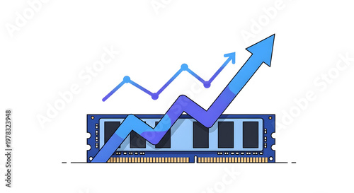 Graphic illustration of ram module with increasing arrow and trendline