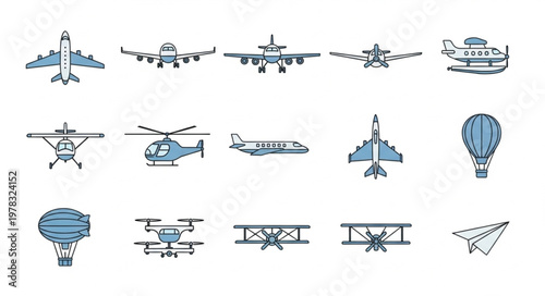 Collection of various aircraft and flying machines illustrations.