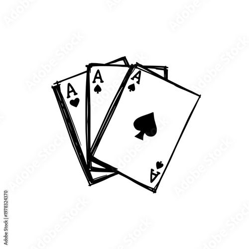 Poker cards icon logo design. Playing cards hand drawn doodle sign and symbol. Poker card icon. Casino gambling game vector illustration.