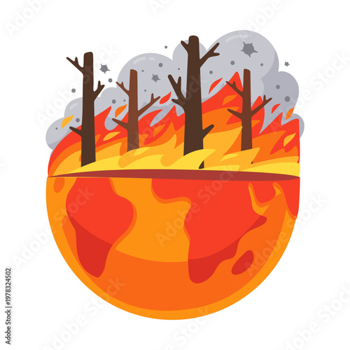 Earth on Fire Graphic Illustration of Global Warming and Environmental Disaster