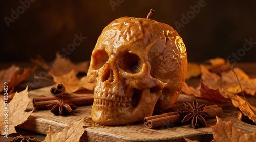A Halloween skull-shaped baked apple.