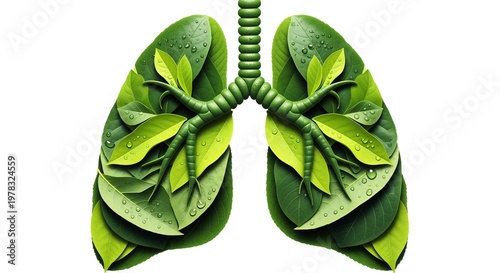 Green leaf lungs concept for World Asthma Day eco respiratory health illustration natural breathing wellness clean air environment medical awareness design