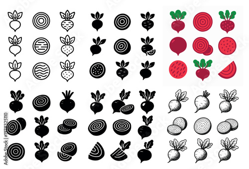 Vegetable icons with beetroot and leaf colorful