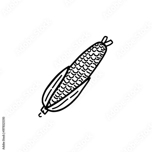 Doodle corn cob icon logo design. Corn vegetable sign and symbol. Sweet corn icon. Healthy food ingredient vector illustration.