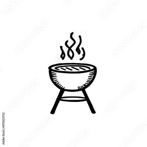 BBQ grill icon logo design. Barbecue grill sign and symbol. BBQ grill icon. Hand drawn doodle for cooking outdoors.