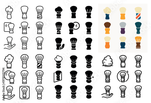 Grooming icons with shaving brush and hand outline