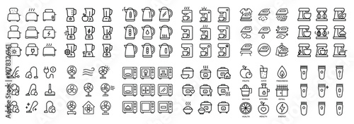 Household icons with kettle and blender outline