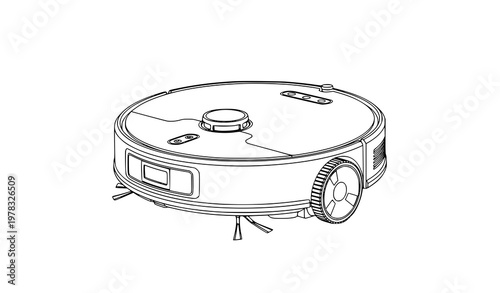 Robotic vacuum cleaner outline vector icon on white background