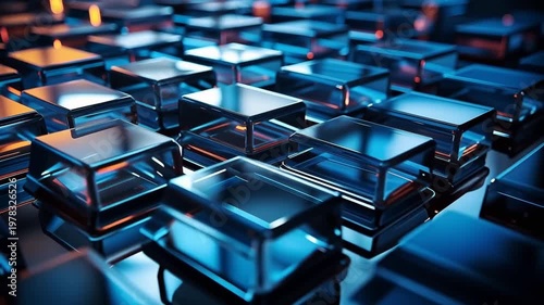 The clip showcases patterns formed by reflective surfaces in an abstract arrangement. Light interacts with different shapes, creating striking visuals at night.