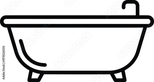 Silhouette vintage clawfoot bathtub with faucet line art vector illustration