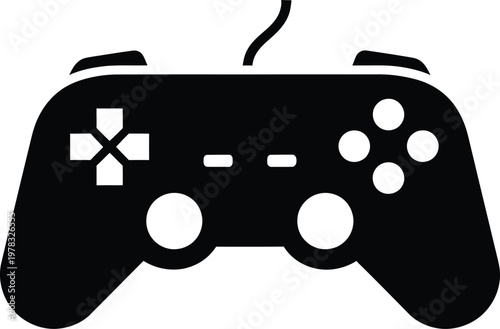 Silhouette video game controller with buttons and joystick vector illustration