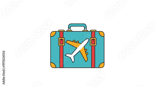 Vintage Suitcase with Airplane Icon Illustration