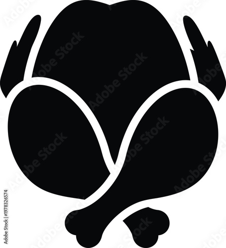 Silhouette whole roasted chicken with crossed legs vector illustration