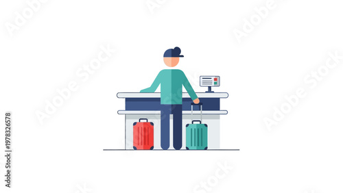 Hotel check-in counter with luggage