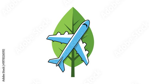Sustainable Air Travel Concept with Green Leaf