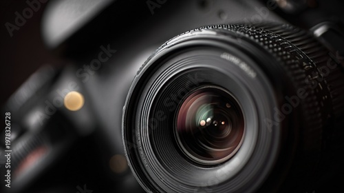 Camera Close-Up Detail of Lens in Soft Lighting Photography Equipment Showcase Studio Setting Shallow Depth Focus Standard Scale Perspective for Photography Enthusiasts