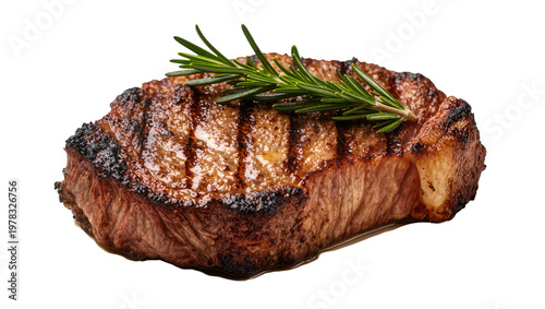 Photos Juicy grilled beef steak with rosemary sprig, isolated on transparent background