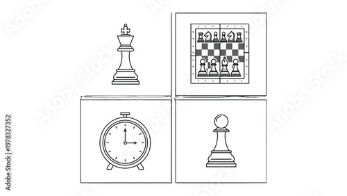 Chess strategy: A graphic illustration showcasing key elements of the game, highlighting the strategic and competitive essence of chess