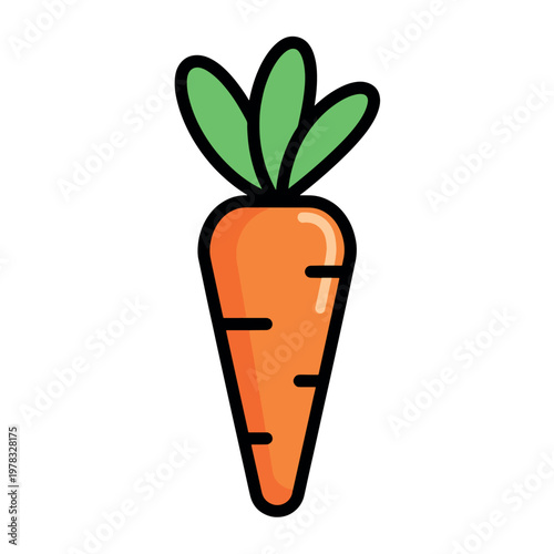 Cute Carrot Vegetable Icon – Minimal Flat Vector Illustration, Healthy Food Clipart