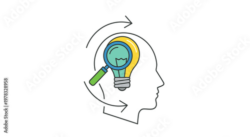 Conceptual illustration of idea generation thought process and innovation