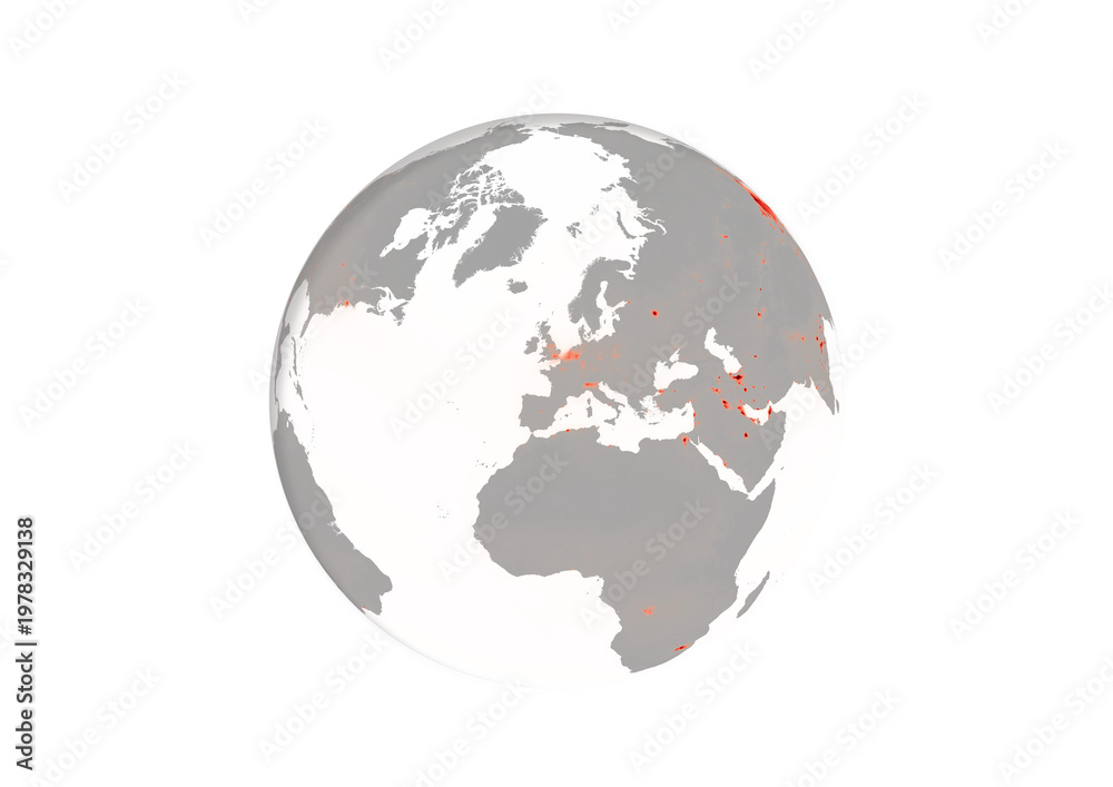 Obraz premium Global Air Pollution Map 2025, Nitrogen Dioxide NO2 Concentration on Earth Globe, Satellite Data Visualization