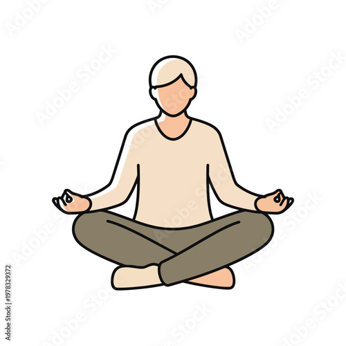 Meditation Sitting Pose Illustration – Mindfulness Yoga Flat Vector Icon for Relaxation, Wellness & Mental Health
