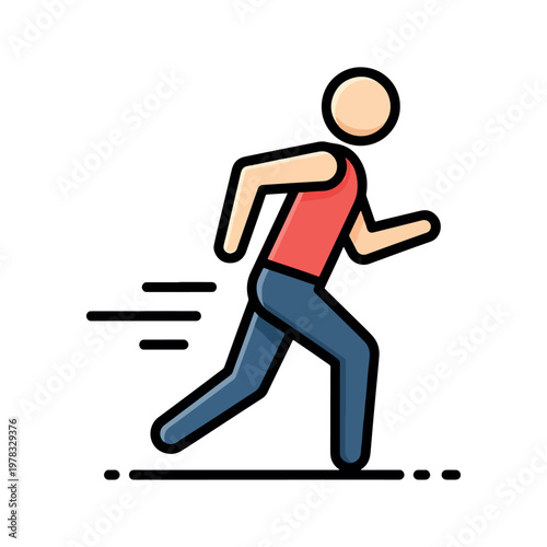 Running Man Illustration – Jogging Exercise Flat Vector Icon for Fitness Training, Cardio Workout & Healthy Lifestyle