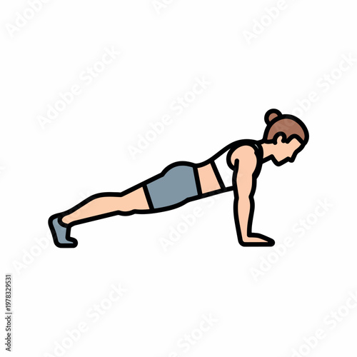 Push Up Exercise Illustration – Fitness Workout Pose Flat Vector Icon for Strength Training, Gym & Home Workout