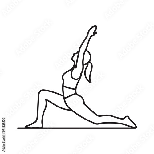 Yoga Warrior Stretch Line Icon – Minimal Outline Fitness Pose Vector Illustration for Wellness, Flexibility & Healthy Lifestyle
