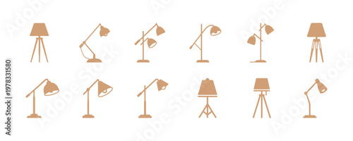 Contemporary floor lamp icons ideal for UI kits and design templates.