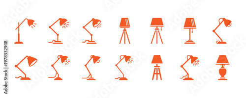 Standing light lamp icons suitable for UI design, branding, and print projects.