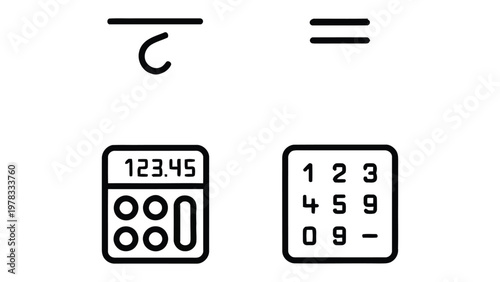 Mathematical Simplicity: Minimalist icons depicting basic math symbols and a calculator, essential tools for calculations and understanding fundamental mathematical concepts. 