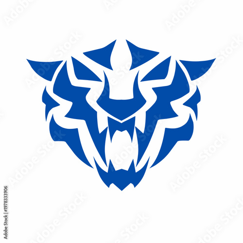 Blue Tiger Mascot Head Logo Design Roaring Wild Cat Icon