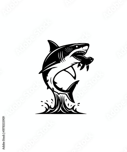 aggressive great white shark leaping from ocean waves vector illustration