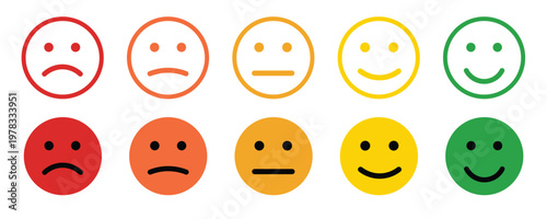 feedback emoji. emoticons set , rating scale of customer satisfaction rating with 5 levels ; good, medium, bad or happy smile, neutral, angry emojis - smiley icon set. vector illustration