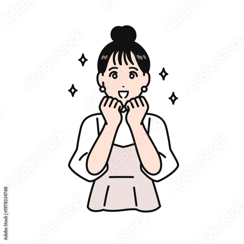 わくわくするまとめ髪の若い女性のシンプルなベクターイラスト素材