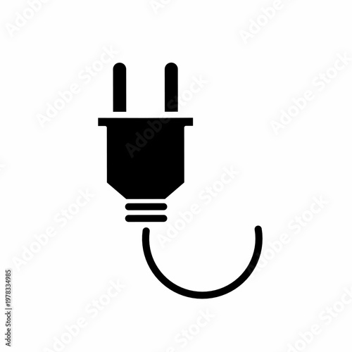 Black Electric Power Plug Silhouette with Cable Icon