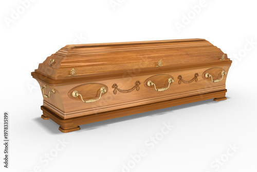 3d Verzierter Holzsarg aus Edelholz, isoliert auf transparentem Hintergrund