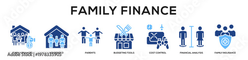 Glyphcolor - Family Finance web banner icon vector illustration concept
