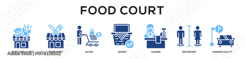 Glyphcolor - Food Court web banner icon vector illustration concept