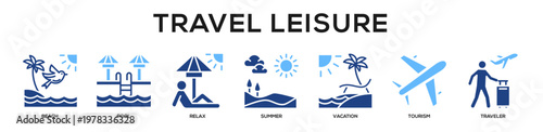 Glyphcolor - Travel Leisure web banner icon vector illustration concept