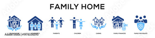 Glyphcolor - Family Home web banner icon vector illustration concept