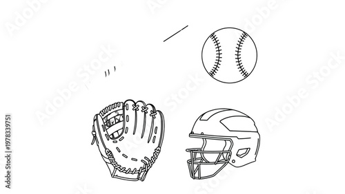 Baseball Gear Illustration: A graphic illustration showcasing essential baseball equipment, perfect for sports enthusiasts and designers. 