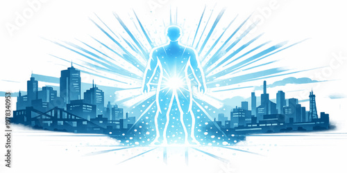 Silhouette of a man in city skyline at night