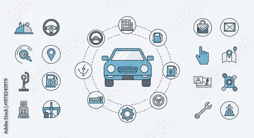 Modern Car Technology and Connectivity Infographic.