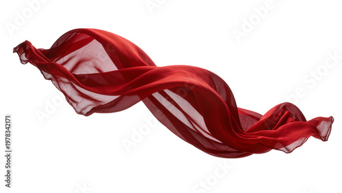 Schilderij op canvas Flowing red silk fabric elegant drapery, isolated on transparent background